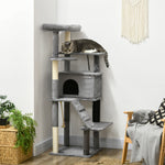 Cat Tree Tower For Indoor Cats With Scratching Post, House, Toy, Grey
