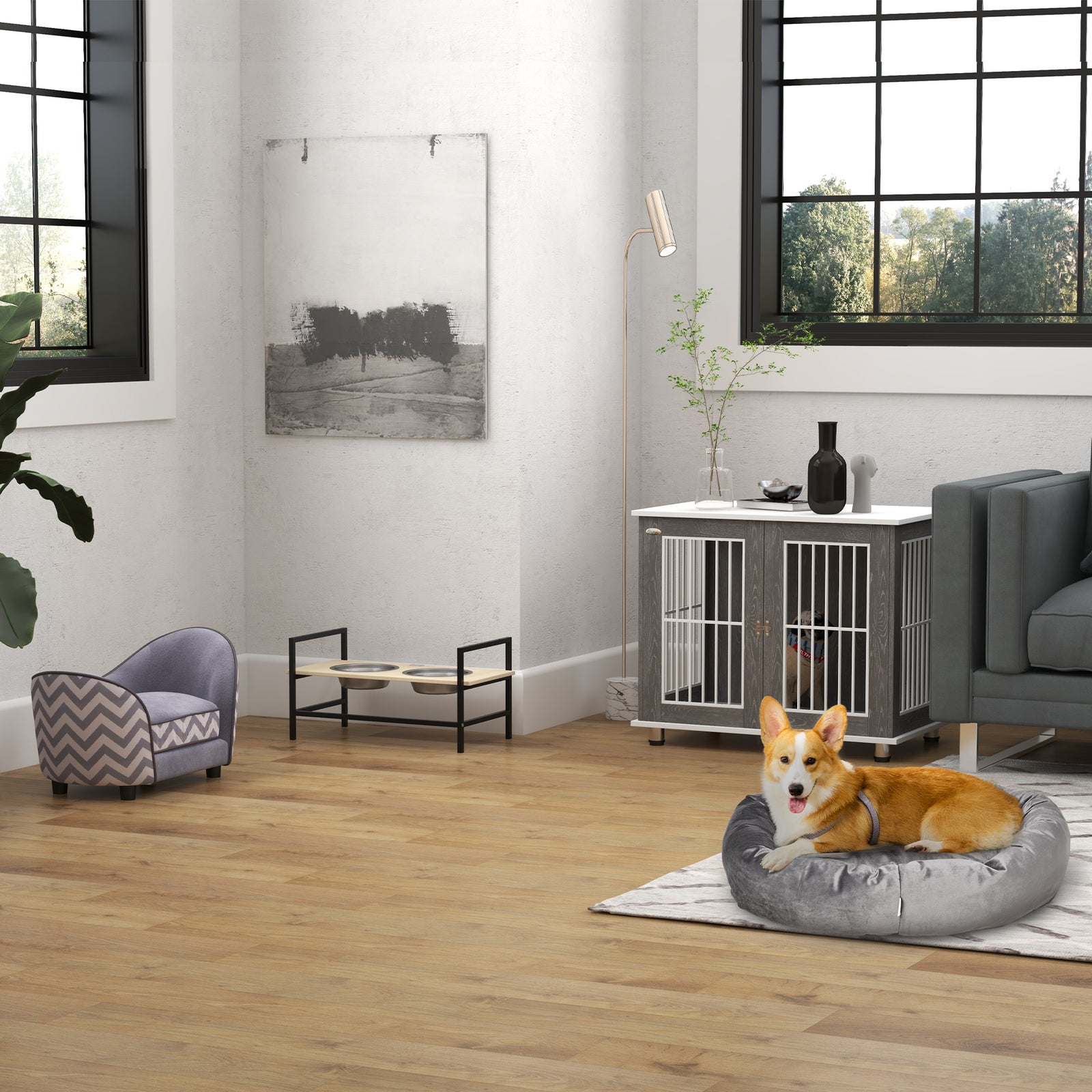 Modern Dog Crate End Table W/ Lockable Door