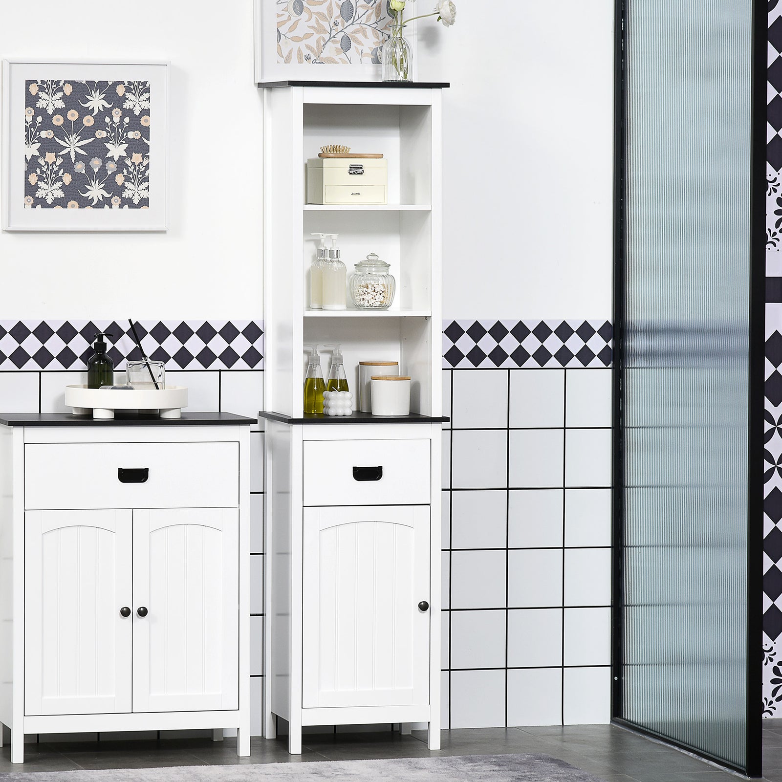 Freestanding Tallboy Storage Unit W/ Drawer Single Door