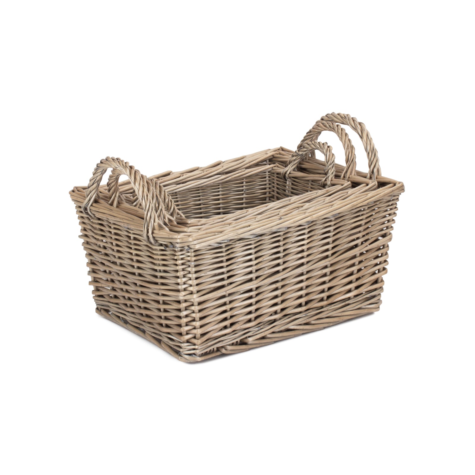 Wicker Antique Wash Finish Handled Unlined Storage Basket | Set-of-3 | Brown