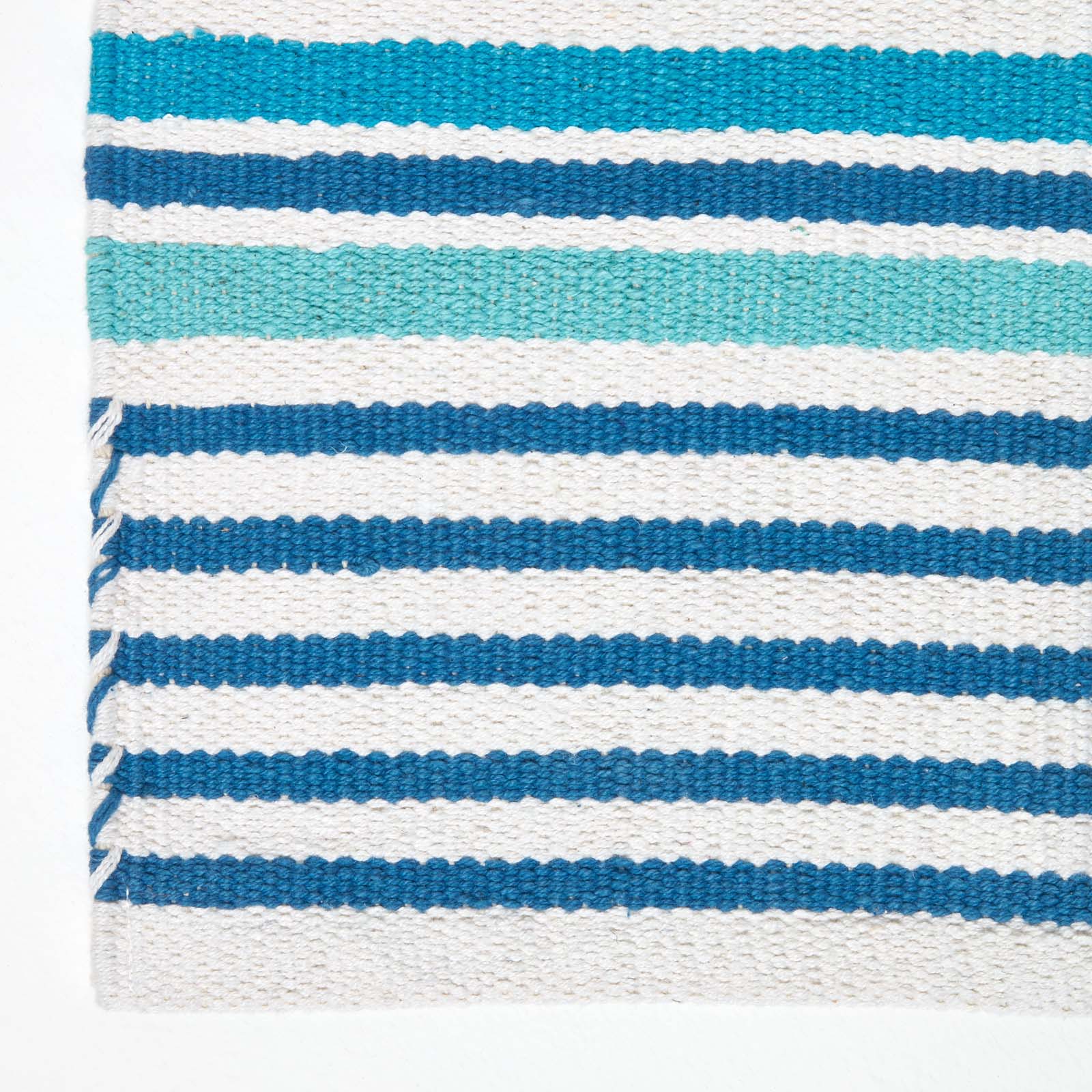 Modern Blue Scandinavian Style Striped Cotton Rug | 60cm x 100cm | Aqua