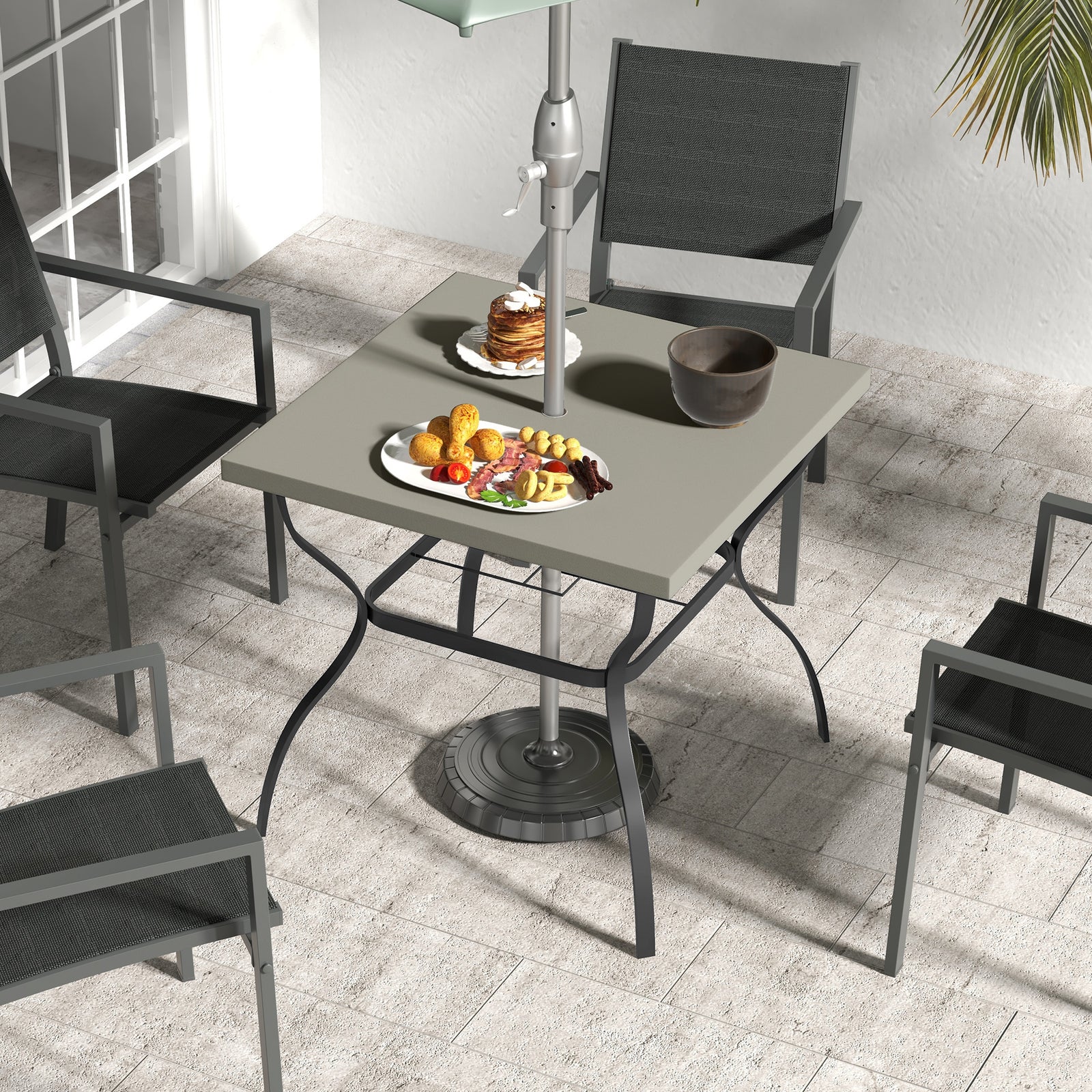 Square Garden Dining Table W/ Umbrella Hole