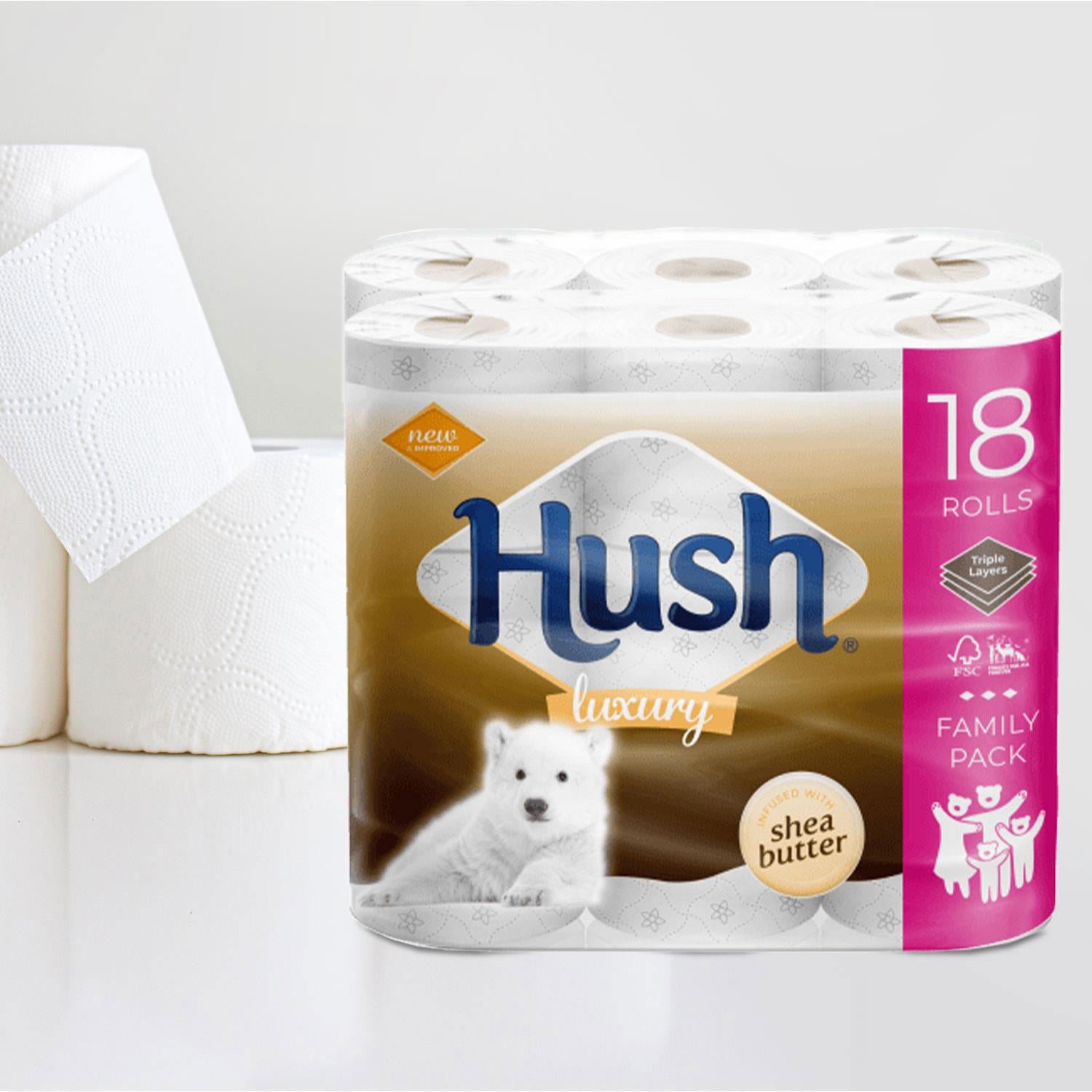 Hush Luxury 3ply Bathroom Tissue, 72 Rolls - Sheabutter Scentedcore
