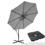3 M Banana Patio Umbrella Cantilever Garden Parasol With Solar-powered 32 Led Lights, Crank For Opening Closing With Cross Base & Large Fillable Base | One Size | Light Grey
