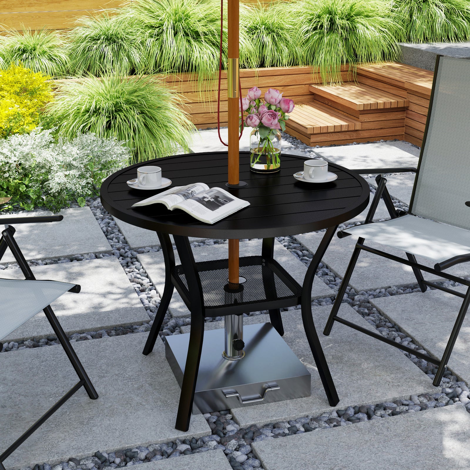 90 Cm Garden Dining Table, Round Garden Table W/parasol Hole