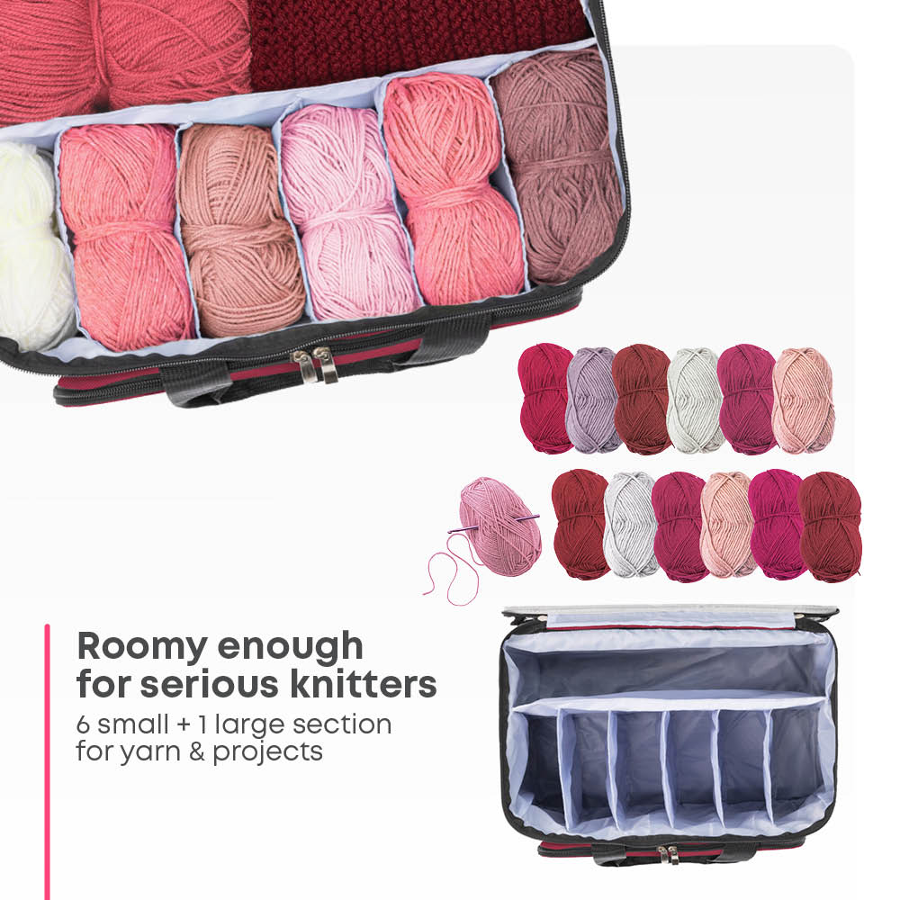 Fineway Crochet Knitting Bag Maroon Yarn Wool Needle Craft Storage Case