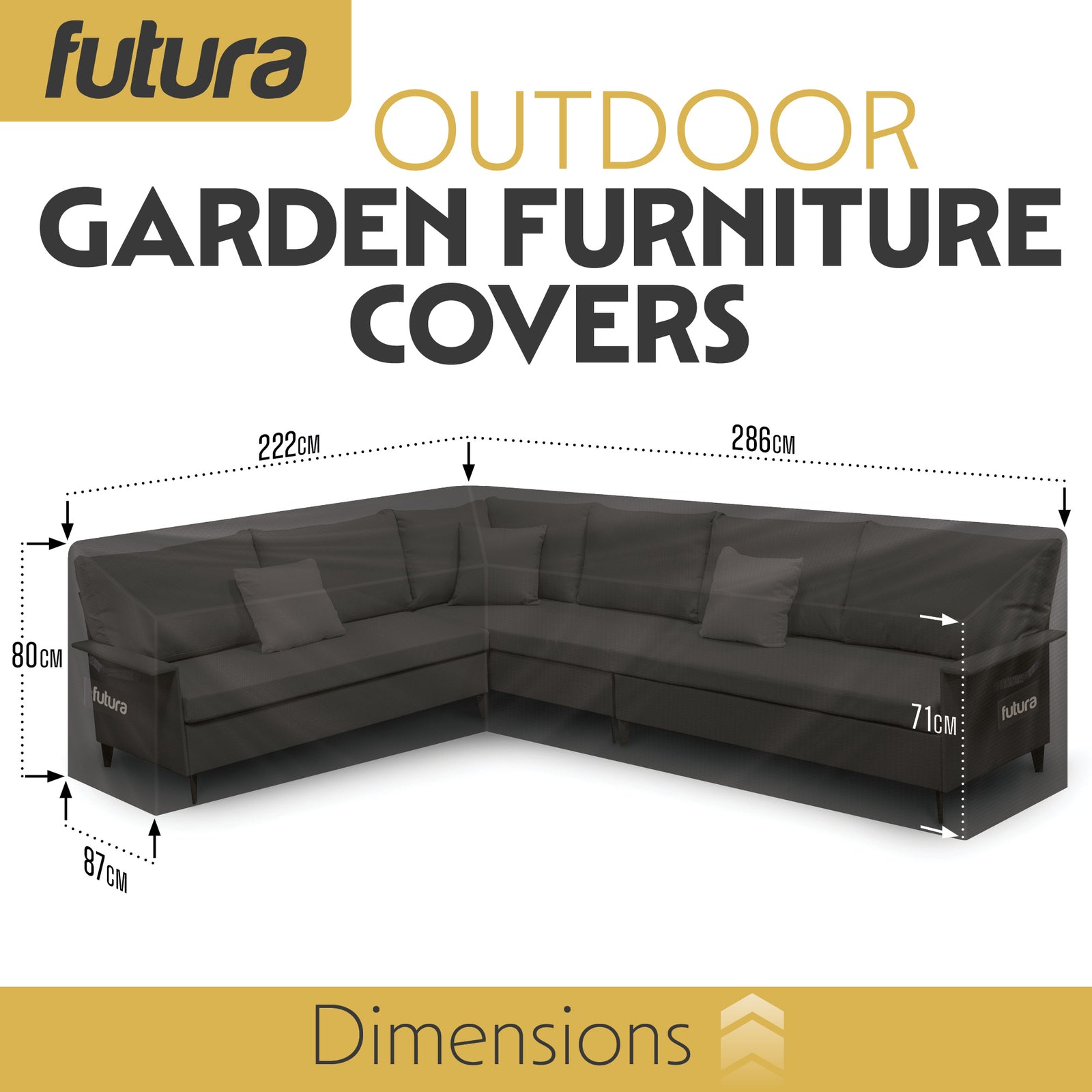 L Shaped Waterproof Garden Furniture Cover, Outdoor Patio Weatherproof Rattan Sofa Shield | 222 x 286 x 80cm | Black
