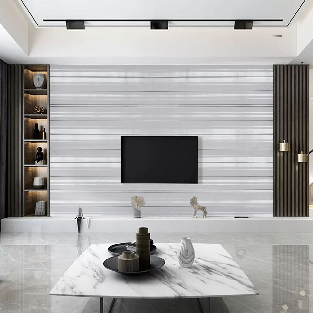 Modern Metallic Silver And Grey Striped Wallpaper