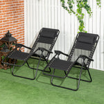 Foldable Garden Recliner Chair Set Of 2 W/ Footstool | Black