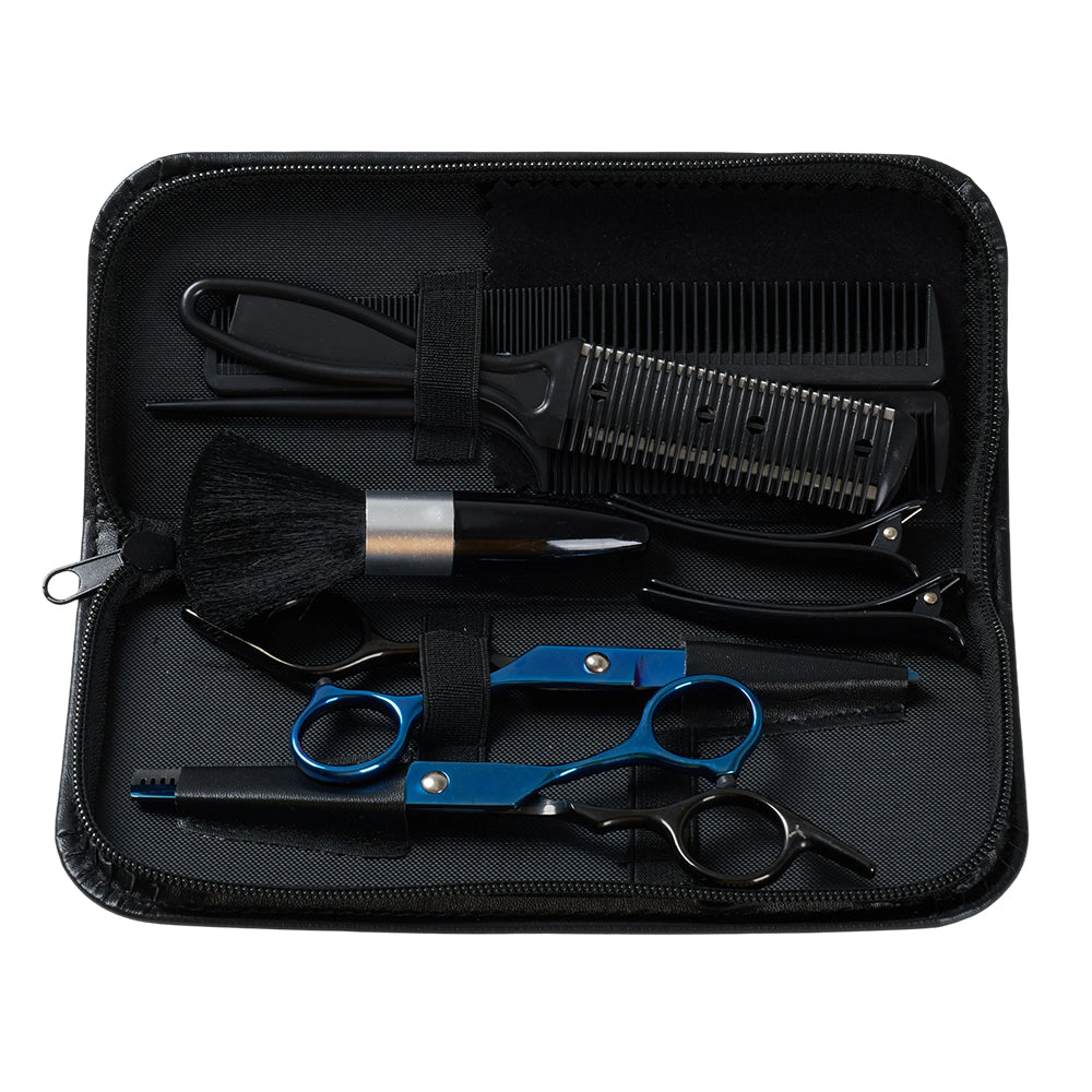 11-piece Hair Cutting Scissors Thinning Shears Set | Black & Blue