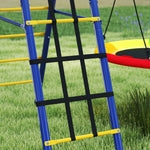 6 In 1 Kids Swing Set With 3 Swings, Basketball Hoop, Climbing Ladder & Net