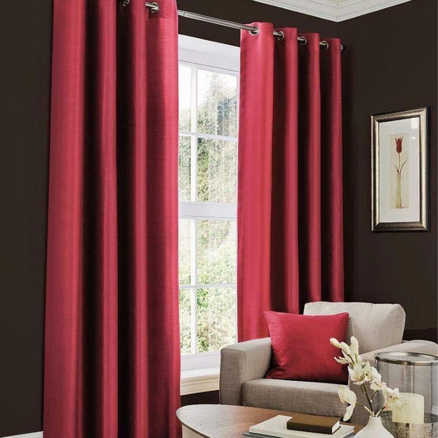 Valencia Luxury Faux Silk Curtain Set Polyester & Rayon Material 66x90", Fuchsia