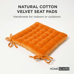 Quilted Velvet Chair Pad, 40 X 40 Cm | Set of 4 | Orange