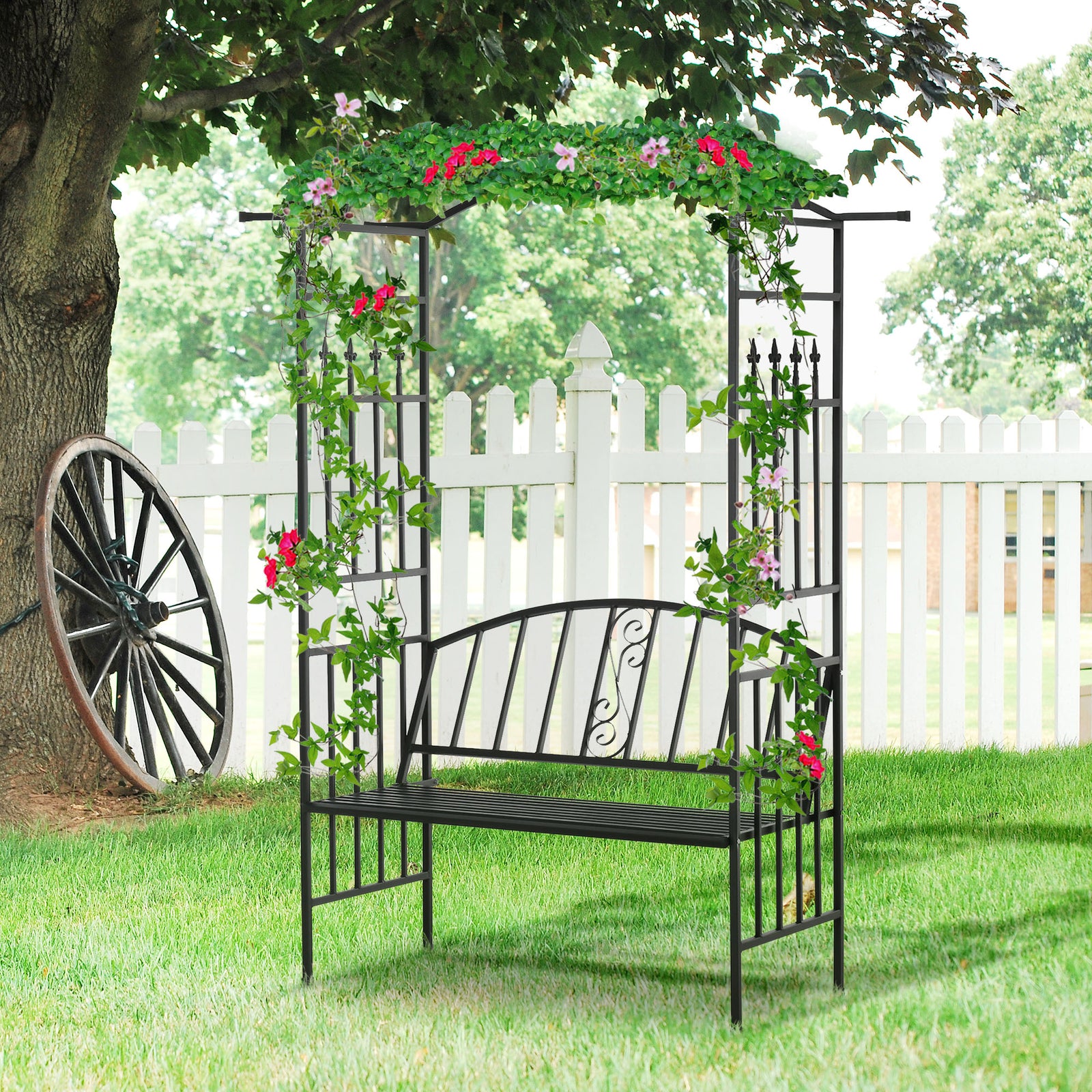 Garden Arbor Arch Metal Bench Loveseat
