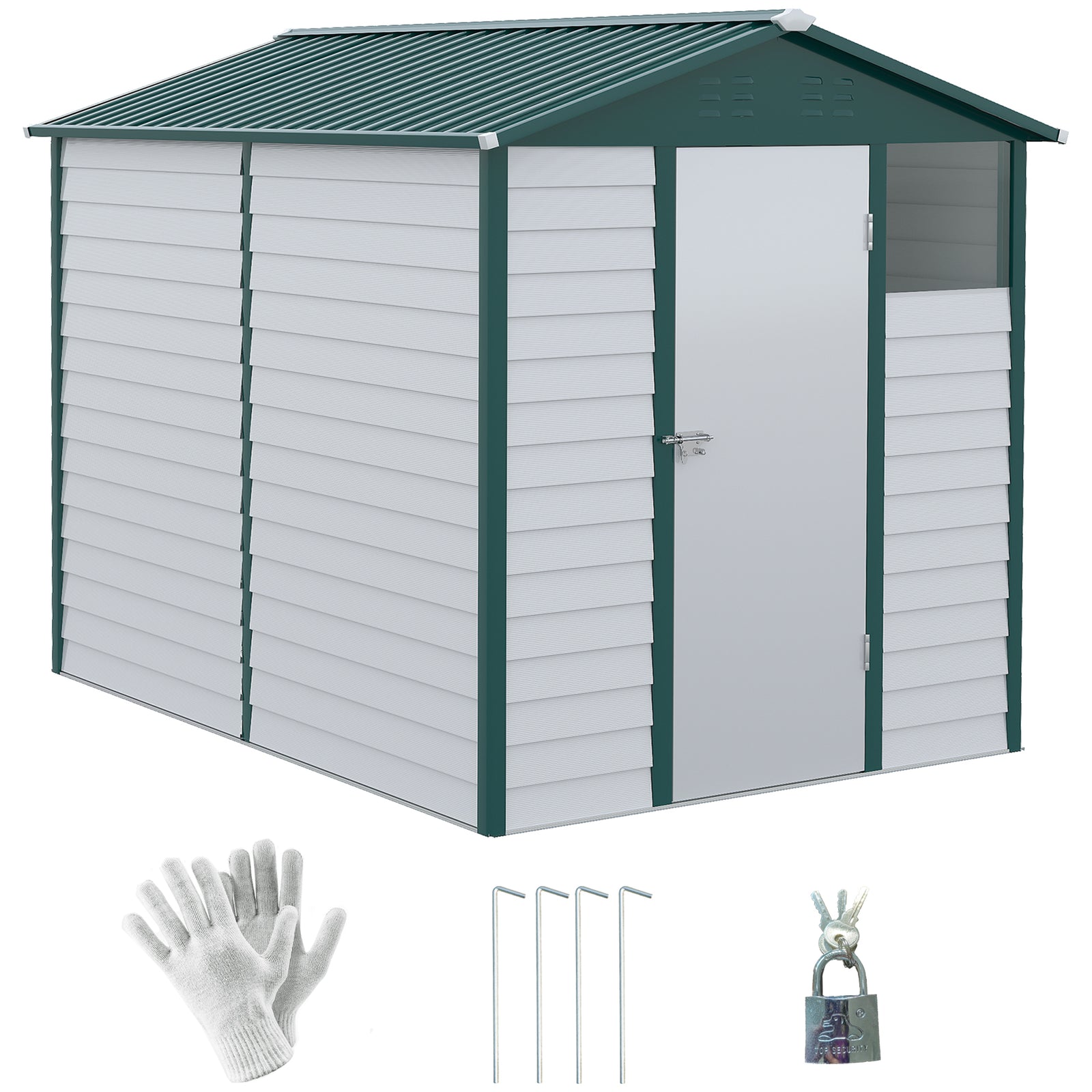 9'x6' Galvanized Metal Garden Shed Tool Storage Shed Patio | Green