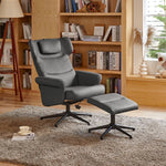 Faux Leather Swivel Armchair With Footstool | Grey