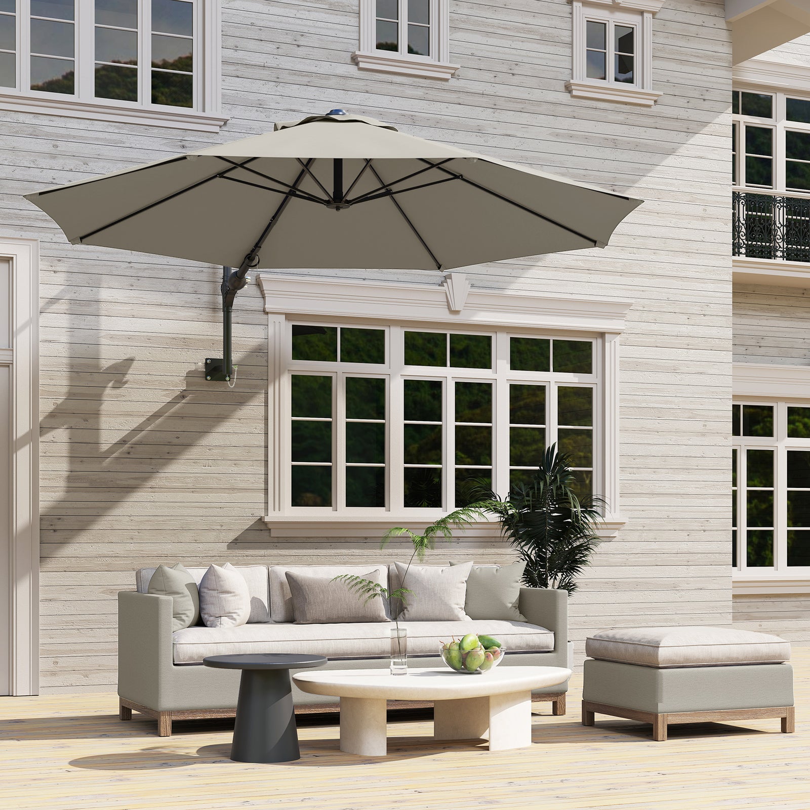 Wall Mounted Parasol W/ Vent & 8 Ribs | Light Grey