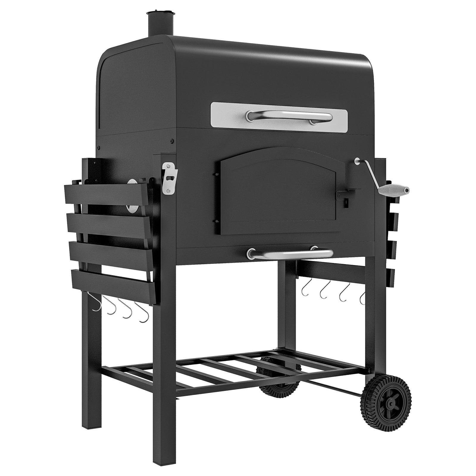 Charcoal Grill Trolley, Adjustable Height, Smoker | Black
