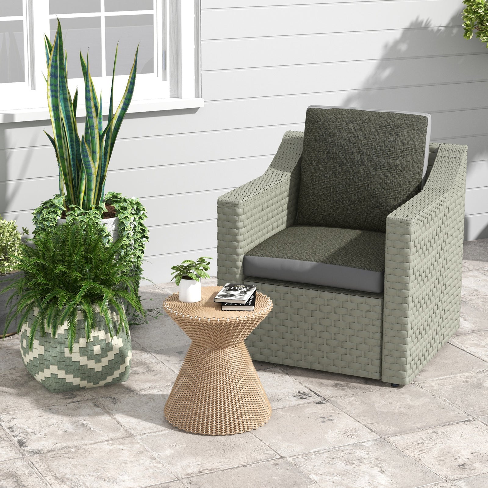 2 Fabric And Pe Rattan Replacement Back And Seat Cushions