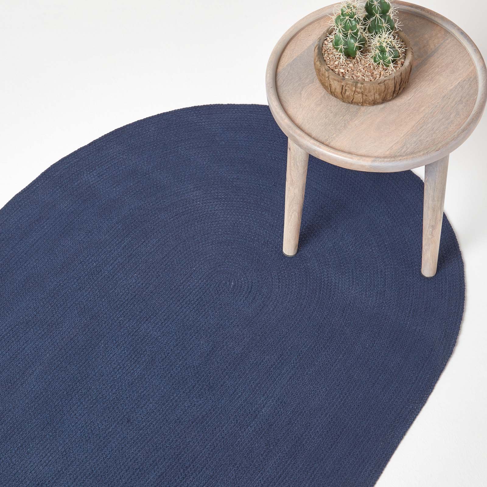 Handmade Woven Braided Oval Rug | 60cm x 80cm | Navy Blue