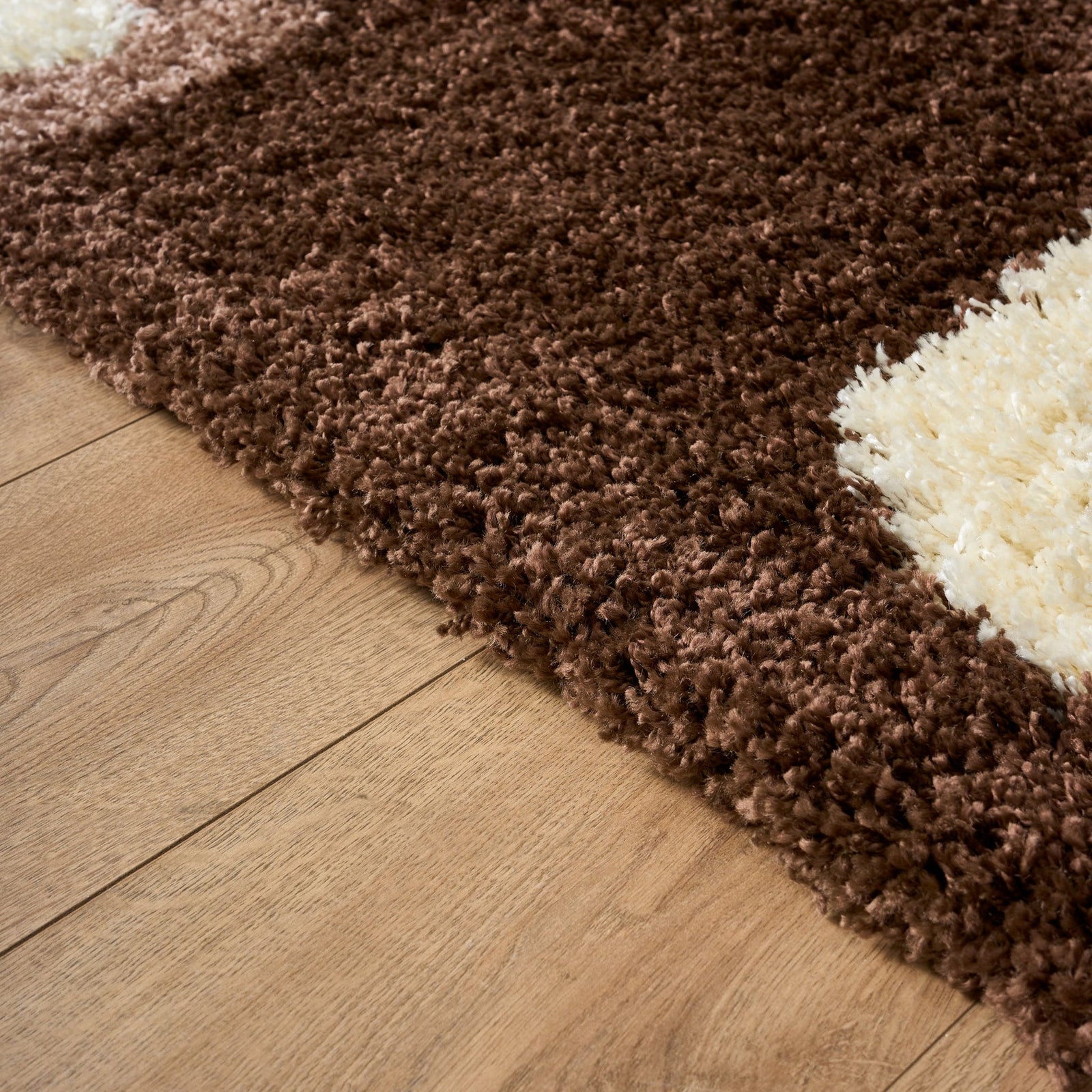 Geometric Thick Shaggy Fluffy Deep Pile Living Room Runner | 60cm x 230cm | Brown