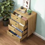 HOMCOM Chest Of Drawers With 4 Drawers, Modern Dresser For Bedroom, Oak