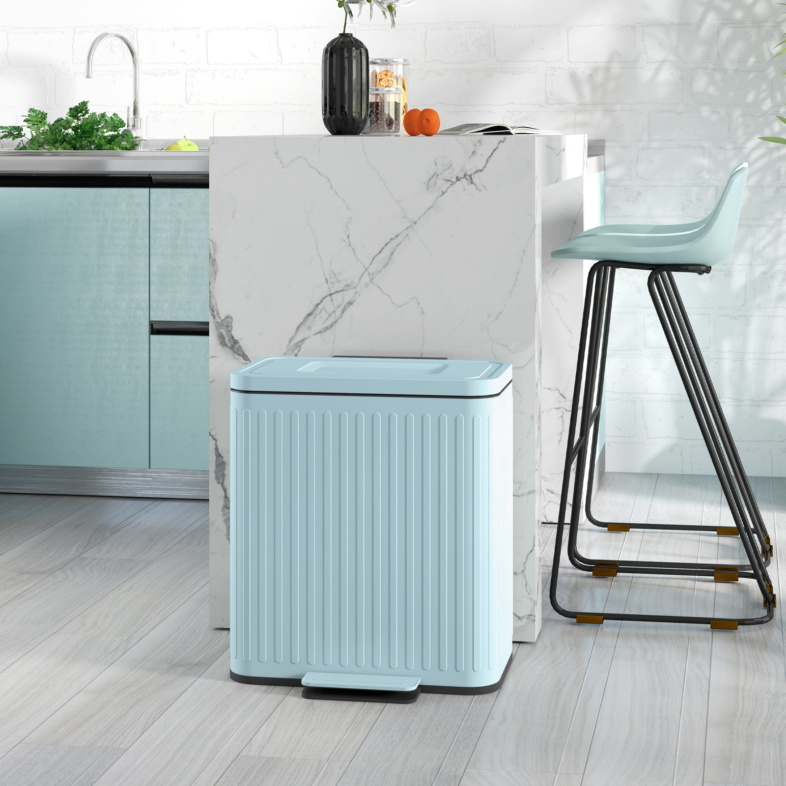 2 X 20l Double Rubbish Pedal Bin, Soft-close Lid