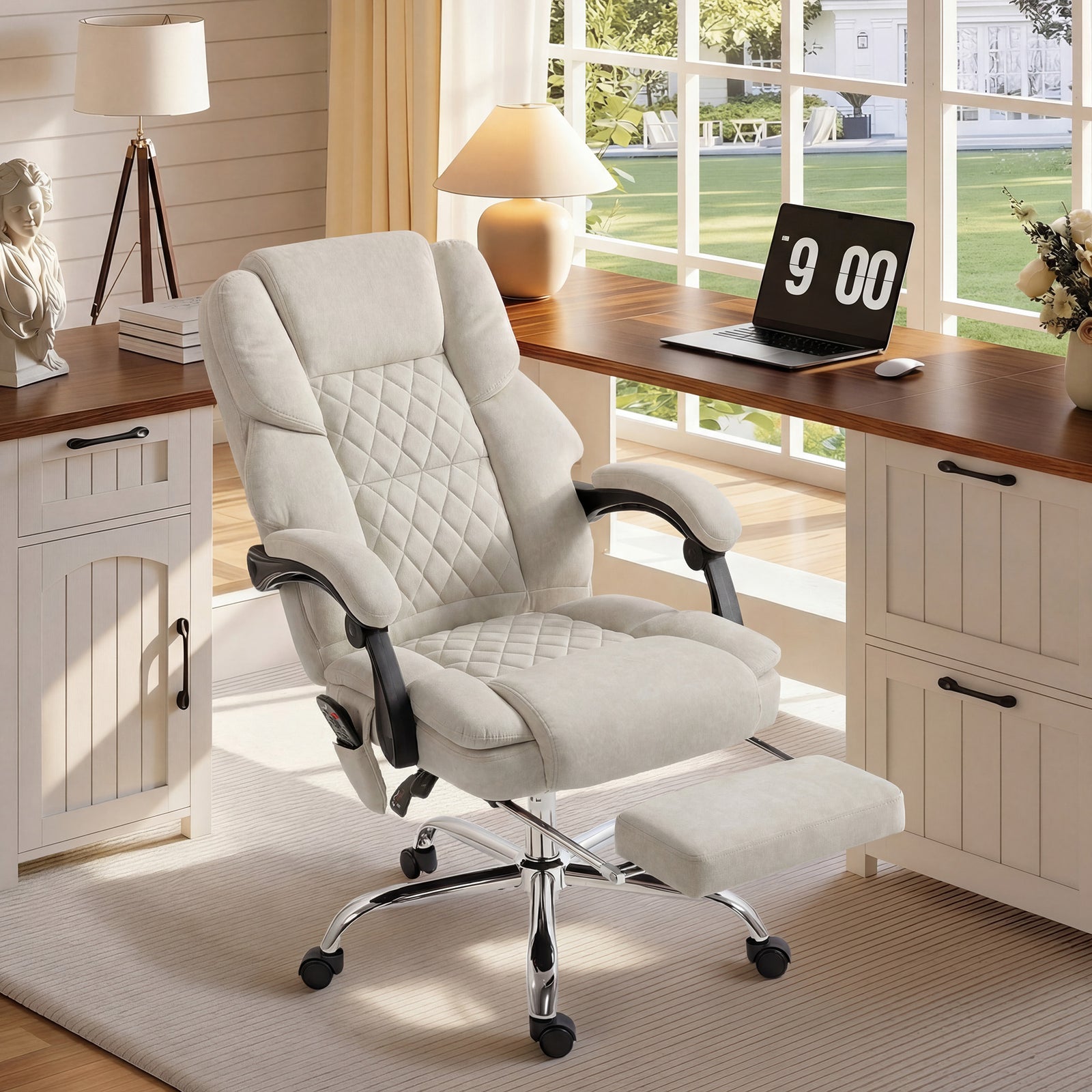 Massage Office Chair With Heat, 135° Reclining Desk Chair | Cream
