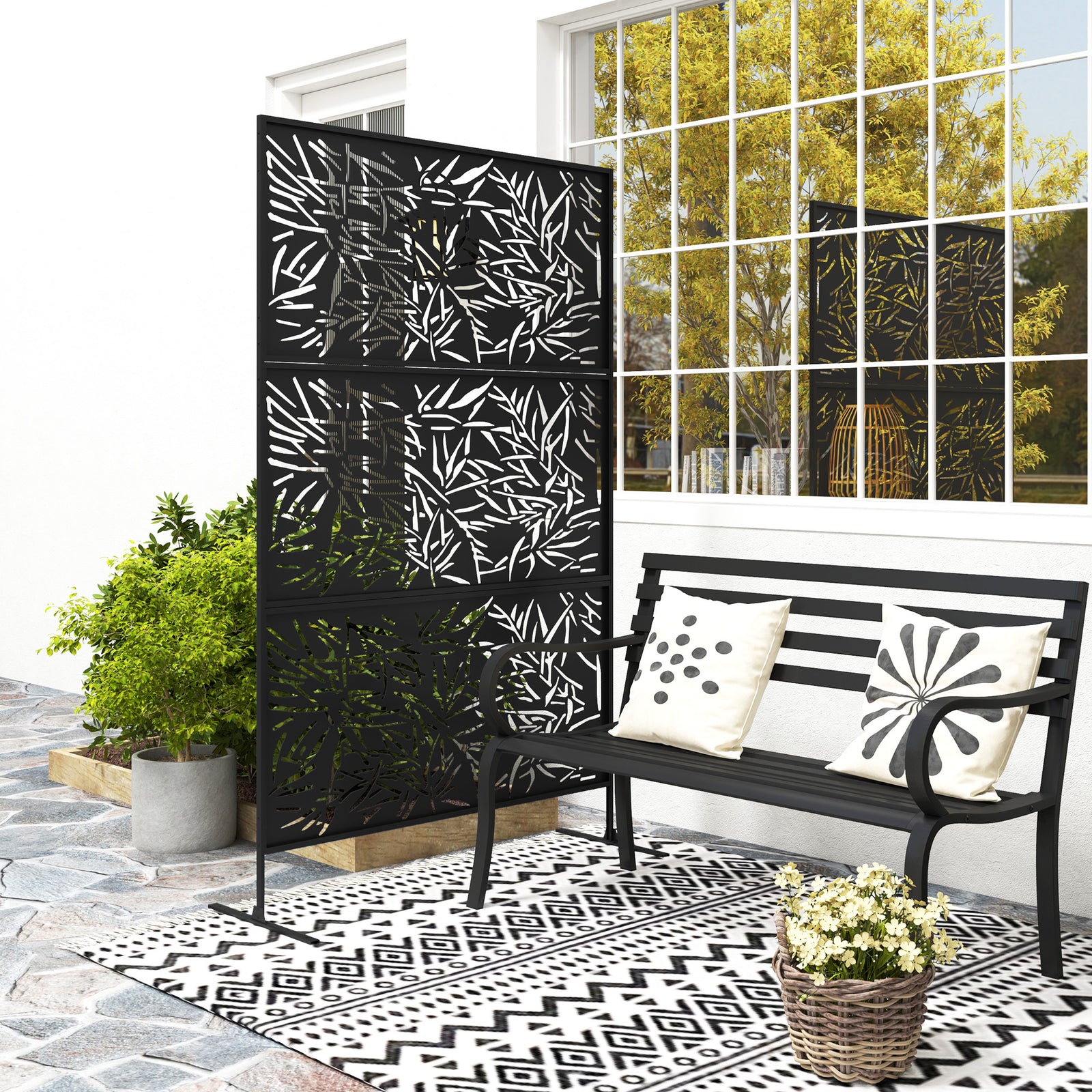 Decorative Outdoor Divider Privacy Panel W/ Stand, Bamboo
