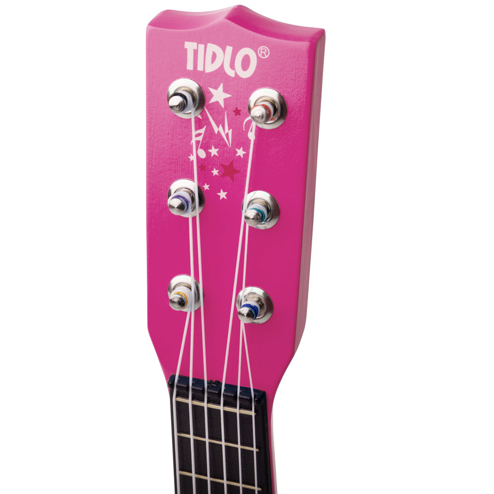 Childrens Wooden Acoustic Guitar - Pink/ Flowers