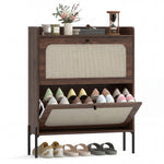 HOMCOM Boho Narrow Shoe Cabinet, Shoe Rack With 2 Flip Drawers