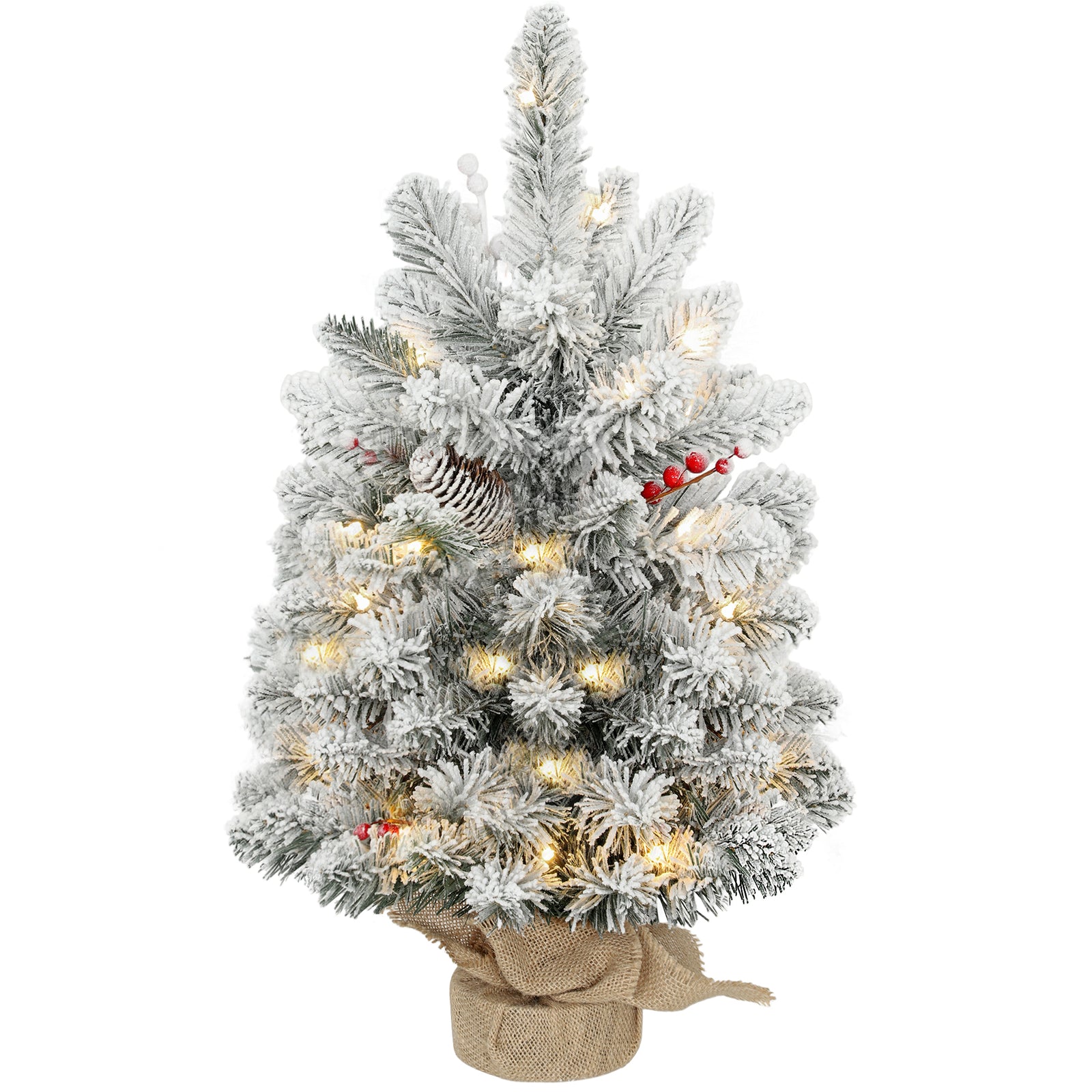 60 Cm Prelit Small Christmas Tree, Snow Flocked Tabletop Xmas Tree