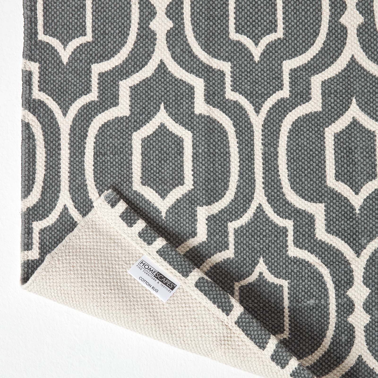 Riga 100% Cotton Printed Patterned Rug Hall Runner, 66 X 200 Cm | 200cm | Grey & White