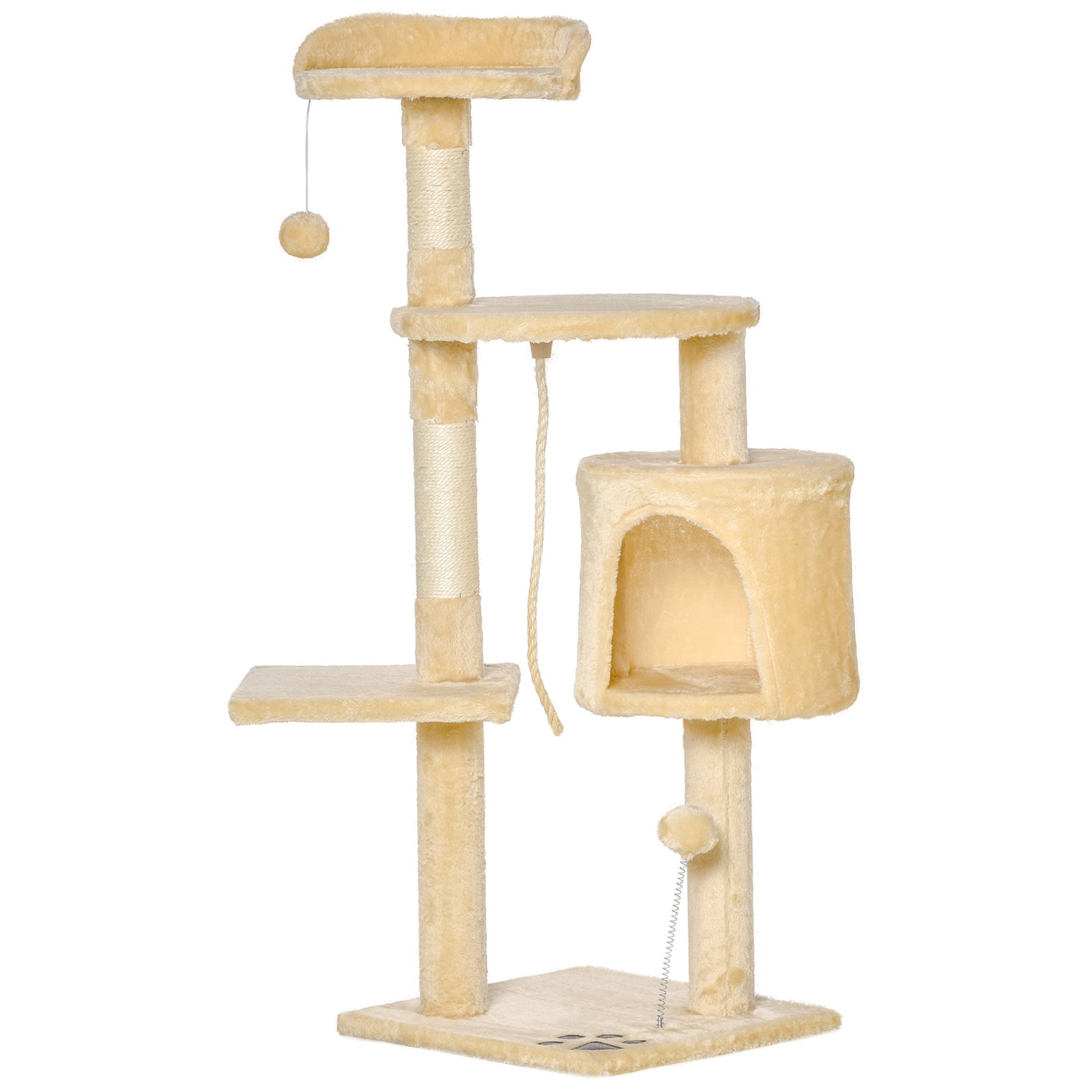 Cat Tree Activity Centre Scratching Post With Toys 4-tier Beige 114cm