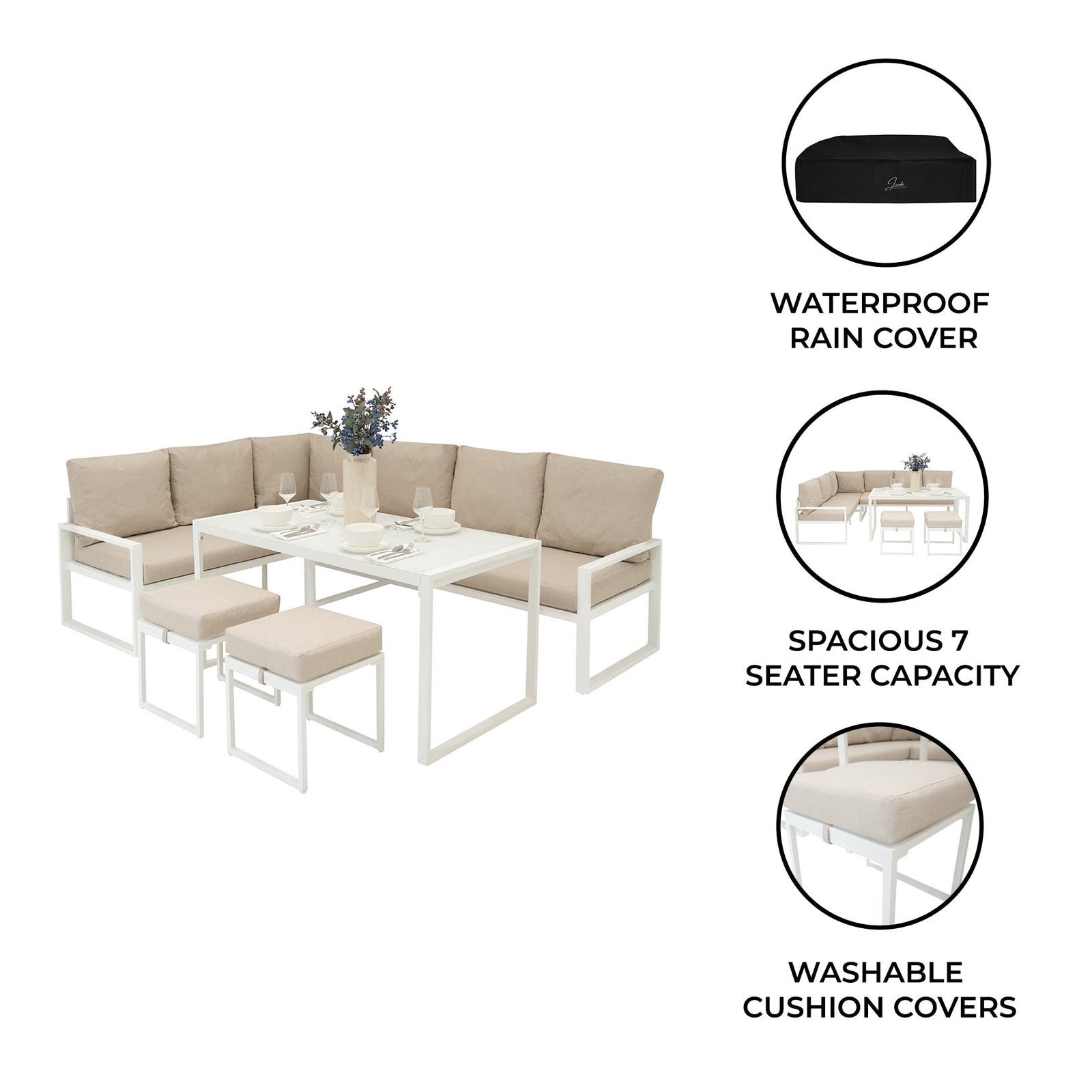 Aluminium Corner Sofa Set | White