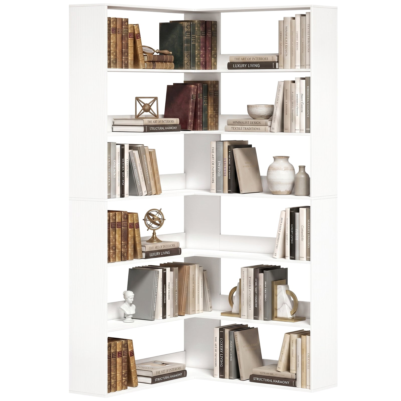 7 Tiers Corner Bookshelf, L-shaped | White