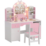 AIYAPLAY Kids Dressing Table With Stool, Lighted Mirror, Pink