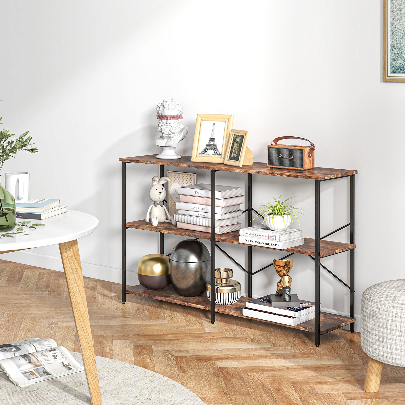 3-tier Industrial Style Shelf Metal Frame Shelves Adjustable