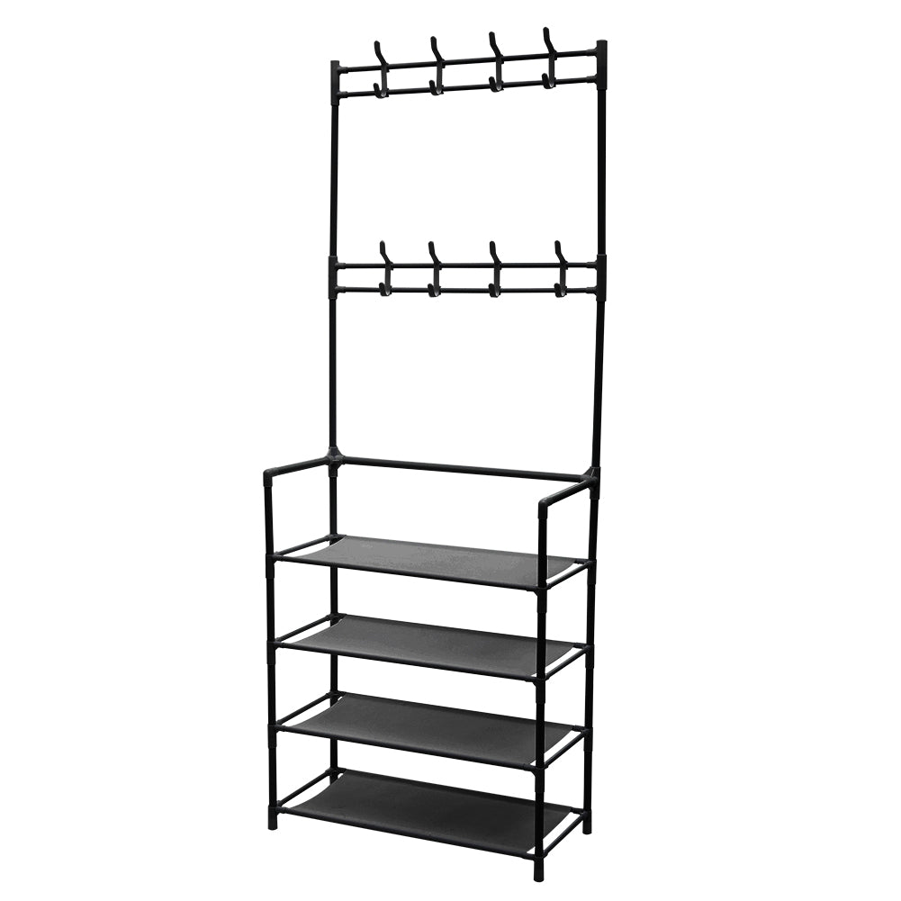 Entryway 4 Tier Shoe Rack With Coat Hanger | Black