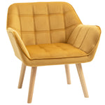 Velvet-feel Accent Chair With Arms Slanted Back Wood Legs | One Size | Yellow