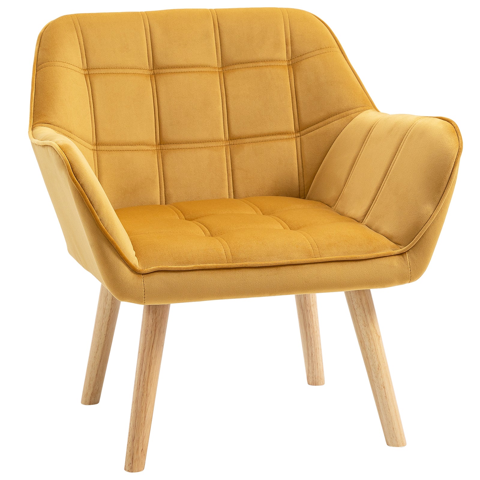 Velvet-feel Accent Chair With Arms Slanted Back Wood Legs | One Size | Yellow