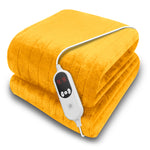 Deluxe Electric Throw Heated Double Over Blanket Soft Fleece 9 Heat & 12 Timer Settings | L | Gold