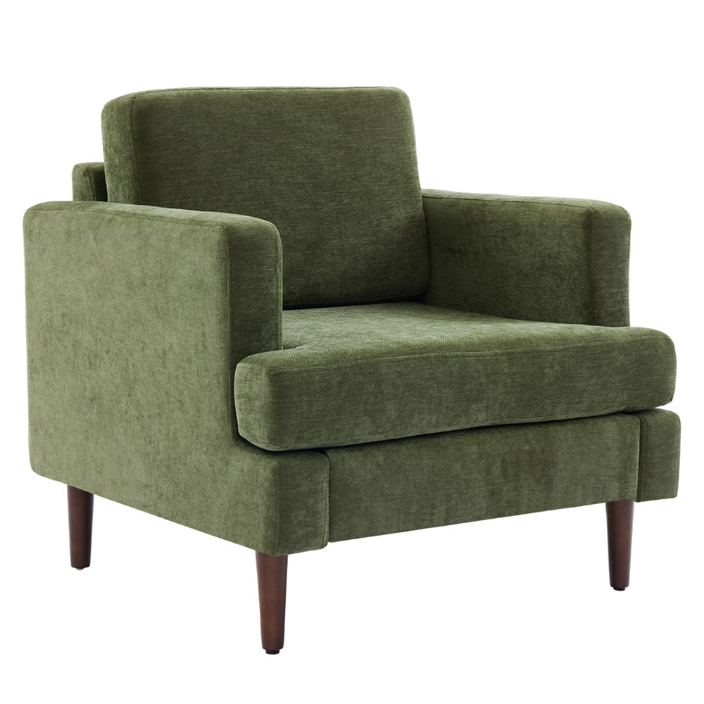 Mid-century Modern Single Sofa Chair –  Chenille Upholstery, High-density Foam, Walnut Legs, Comfortable Accent Chair