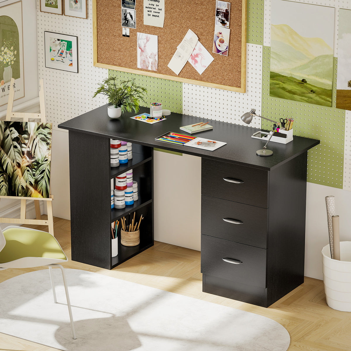 HOMCOM Computer Desk W/ Drawers 120 X 49 X 72 Cm Black