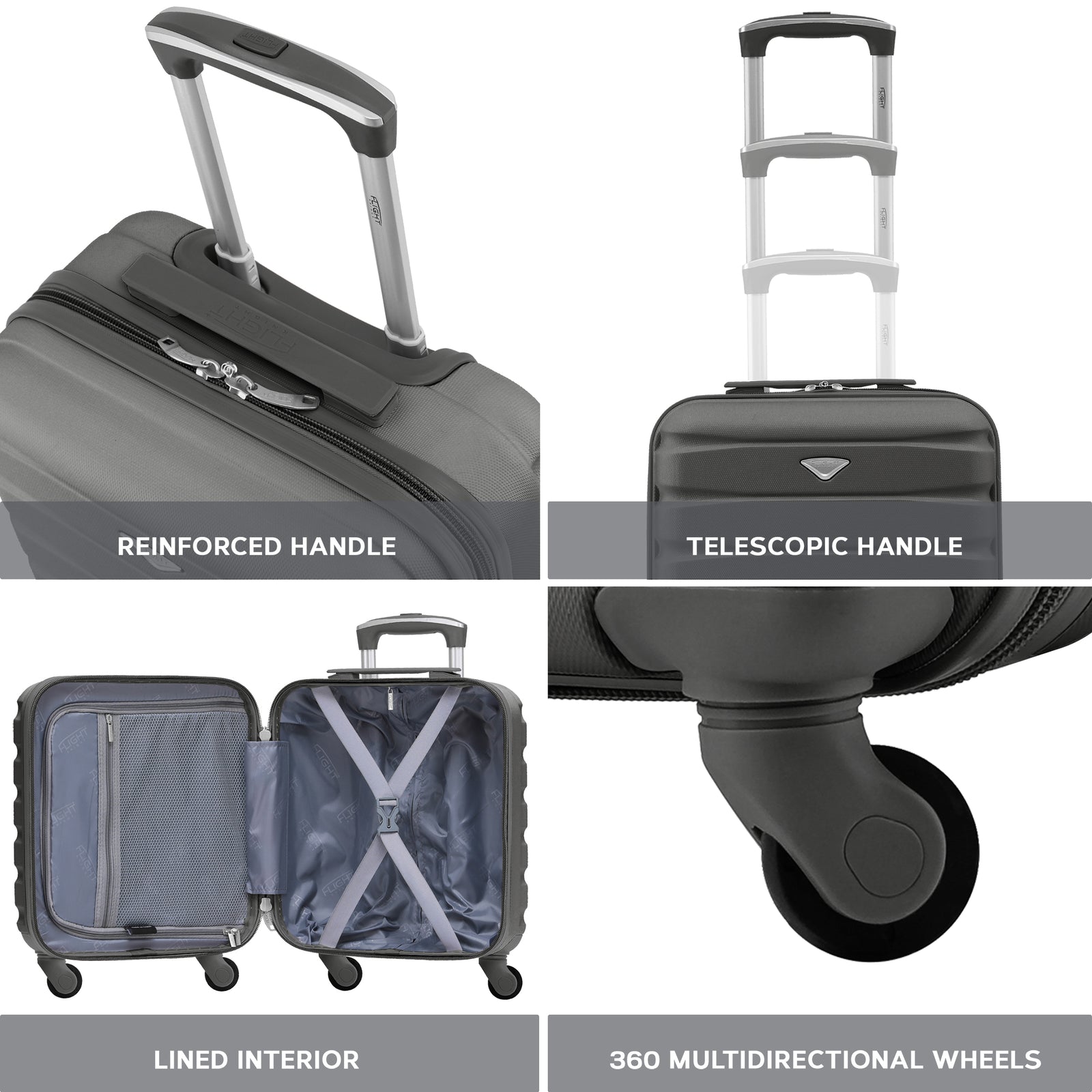 45x36x20cm Lightweight Underseat Cabin Carry On Suitcase - 100+ Airline Approved - Hard Shell Luggage - 4 Wheels | 45 x 36 x 20cm | Charcoal