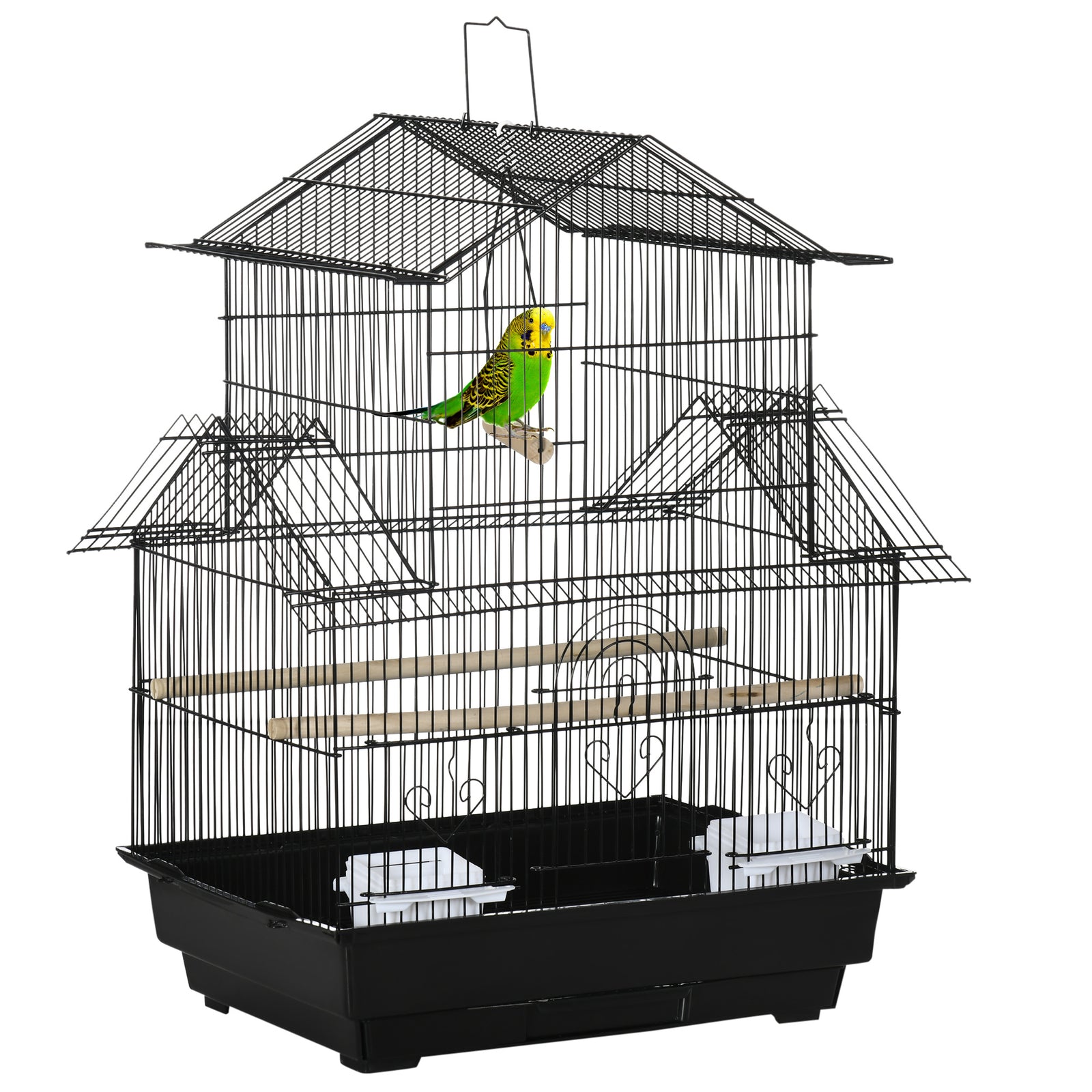 Metal Bird Cage Small W/ Perch Food Container Handle For Finch Canary