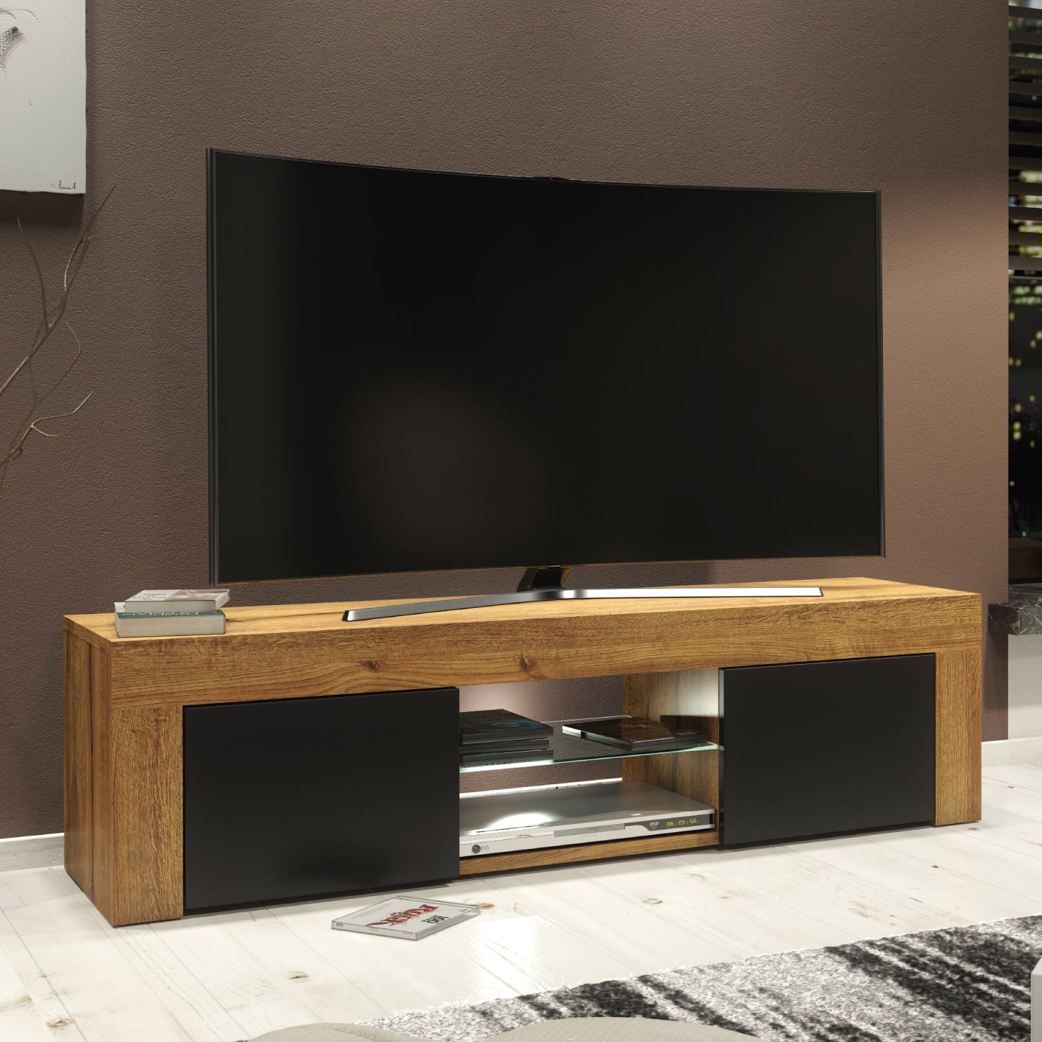 Loom Tv Unit 130cm With Led Lights | Oak