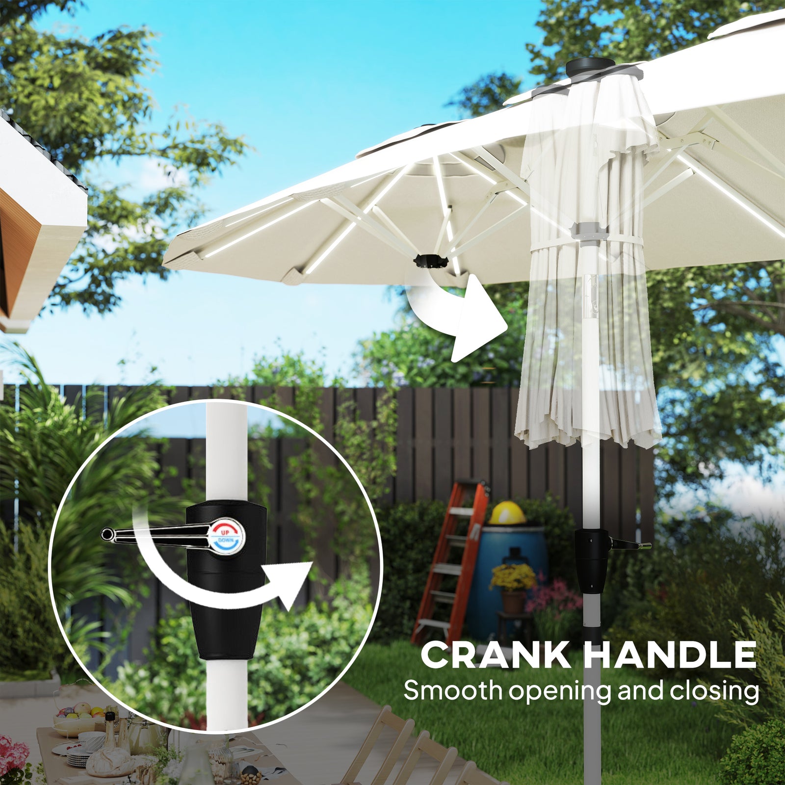 3 M Double-sided Garden Parasol With Solar Lights | Cream