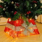 Square Christmas Tree Collar Basket Decor With Bow Tie
