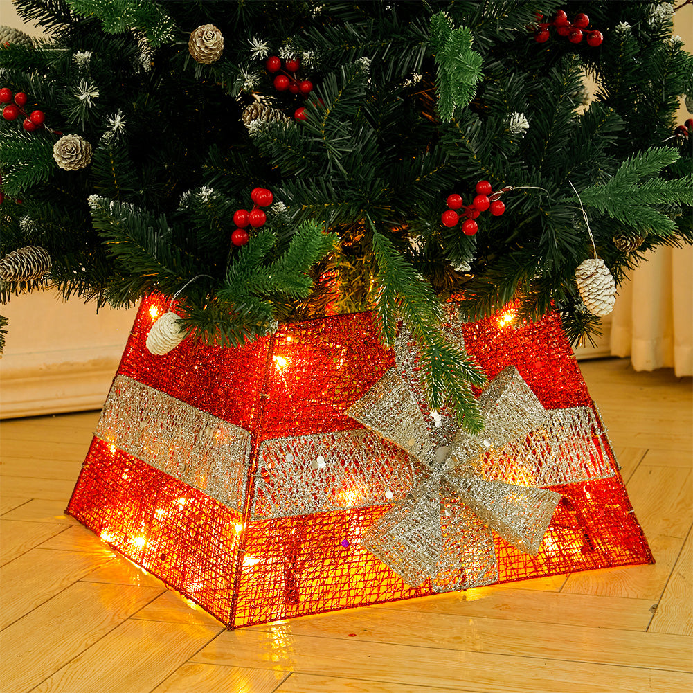 Square Christmas Tree Collar Basket Decor With Bow Tie